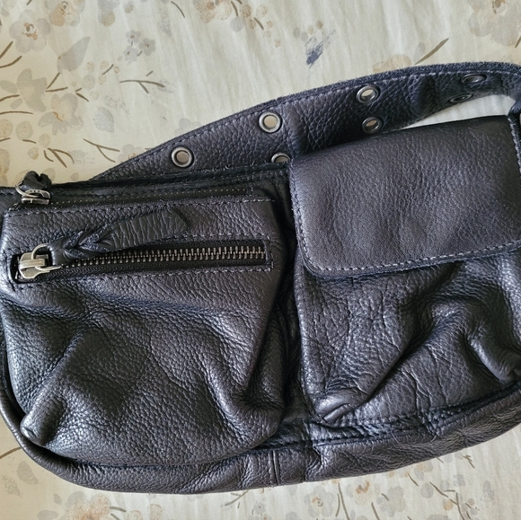 Free People Black Leather Crossbody Bag. Pouch. Fanny Bag.Size 11"×5". - Picture 11 of 11